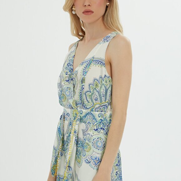 Belt Detailed Patterned Blue Dress - Picture 3 of 8